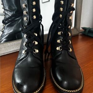 Stuart Weitzman Black Leather Lace-Up Boots